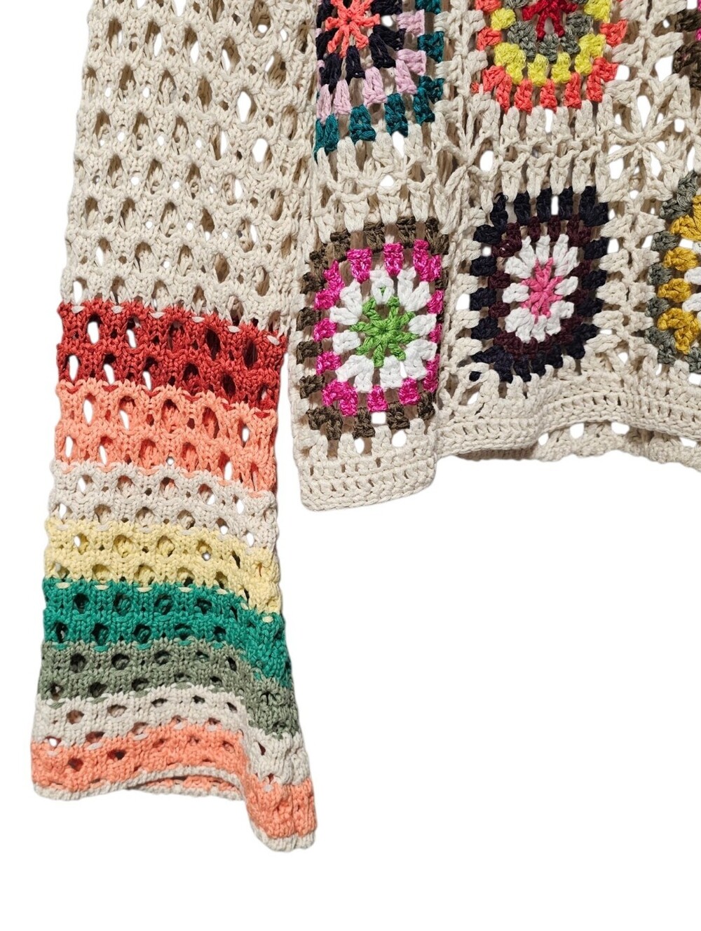 Davi & Dani Women's Granny Square Crotched Knit Bell Sleeve Sweater Size S - Picture 2 of 7